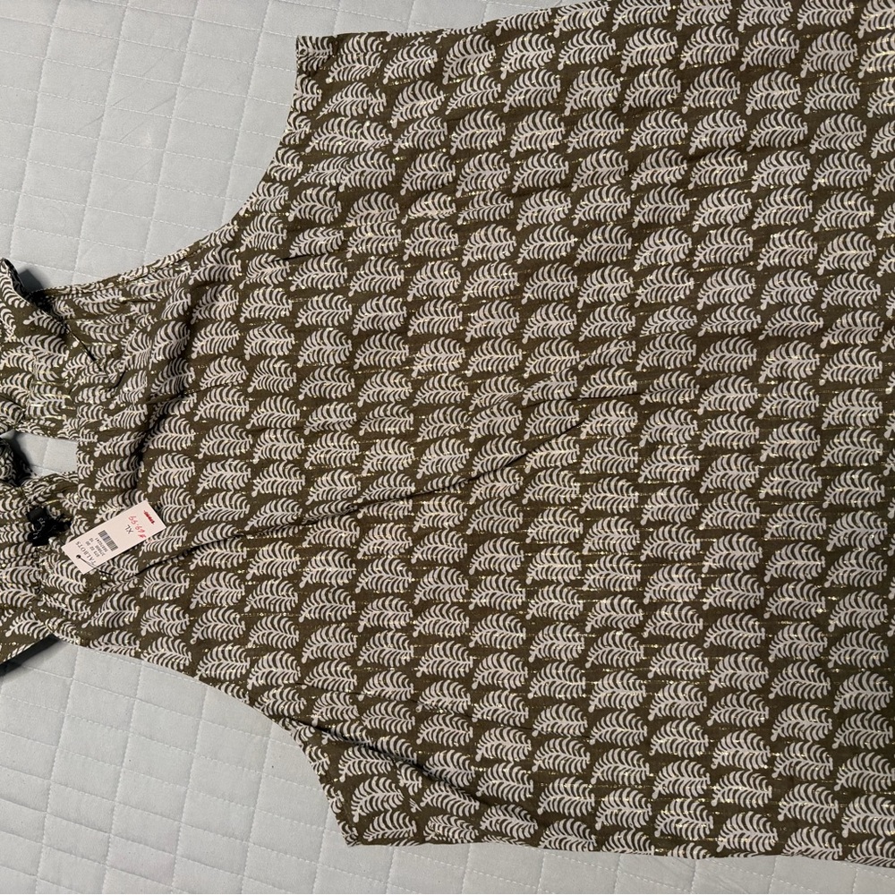 Talbots olive and White Leaf Print Blouse